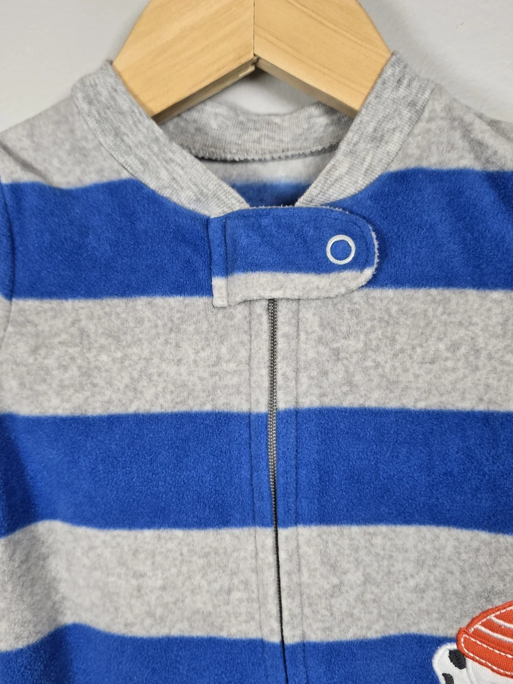 Carter's Blue & Gray Striped Fleece Footed One-Piece with Puppy Patch 9M